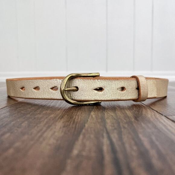 American Eagle Crackle Leather Belt Solid Brass Buckle USA Made Size Medium Gold - Picture 14 of 14